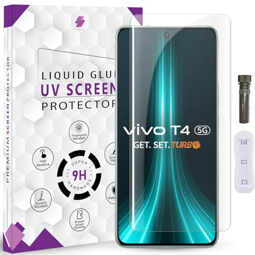 Image of Advanced HD+ UV Tempered Glass Screen Protector For Vivo T4 5G (6.77 Inch, Pack of 1) Full Adhesive UV Curved Screen Guard, Case Friendly with installation kit & Guide