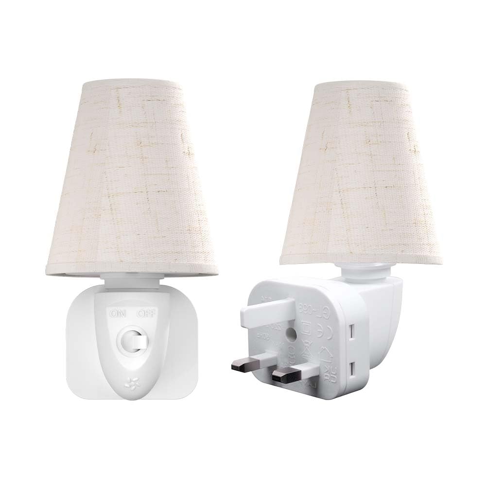 2-Pack Plug in Night Lights for Wall Socket, Decorative Vintage Night Light with Linen Shade & Replaceable Edison Bulb, 2200K Warm White,On/Off Switch,Perfect for Hallway,Bathroom,Kitchen,Bedroom