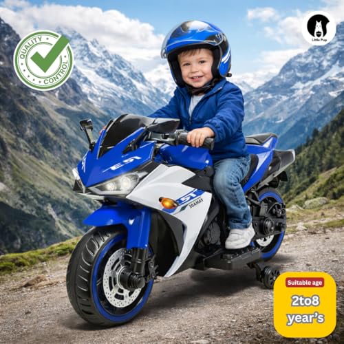 Image of LITTLE PUP R3 Mountain Battery Operated Ride On Motor Bike for Kids, 2 to 8 Years, Blue & White