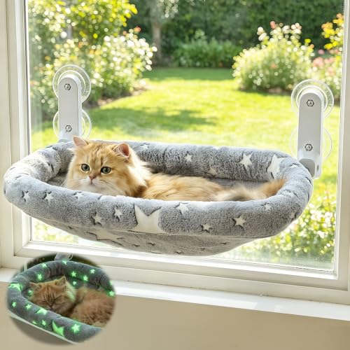 Image of Zoratoo Glow in the Dark Cat Window Perch, Foldable Cordless Pet Hammock, M