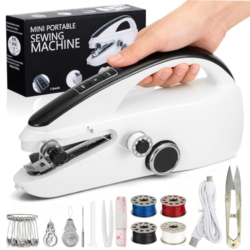LEETAT Handheld Sewing Machine for Beginners, Easy to Operate and Fast Stitch Suitable for Clothes,Fabrics and Quick Home Repairs for Mom Birthday Valentine's Day Christmas Gifts(White)
