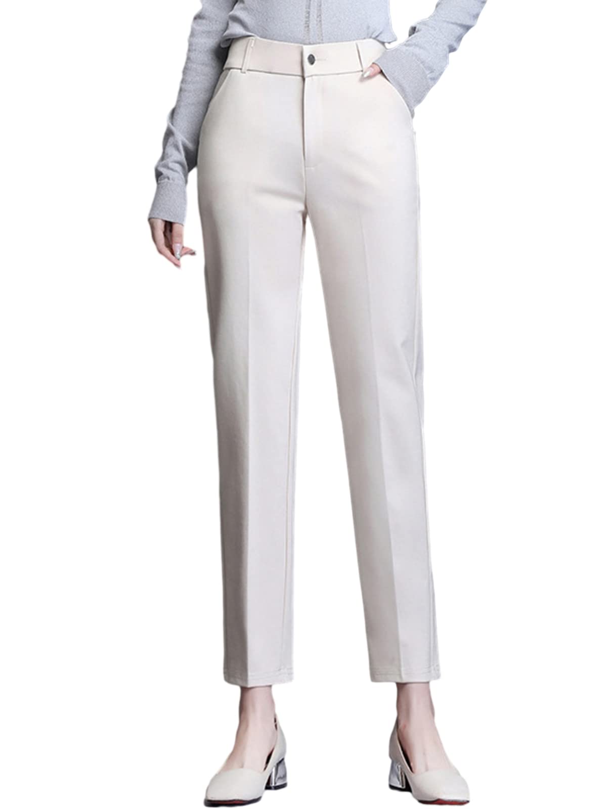 Womens Cropped Dress Pants Business Casual Work Ankle Pants Suit Pants Office Trouser with Pockets