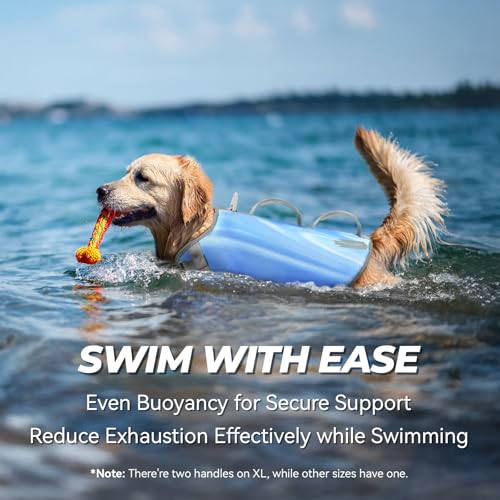 VIVAGLORY Neoprene Schwimmweste Hund, Rettungsweste Hund für Bootfahren, Schwimmweste, Schwimmhilfe & Leichte, S, Blaue Welle
