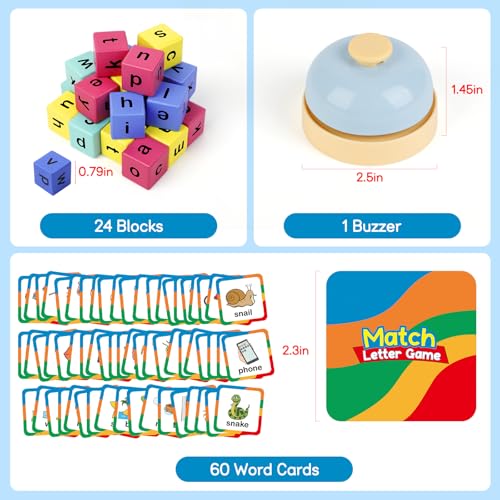 Image of Edulok Word Race Cube - Preschool Wooden Alphabet Letter Blocks & Phonics Matching Games - CVC Word Learning Toys