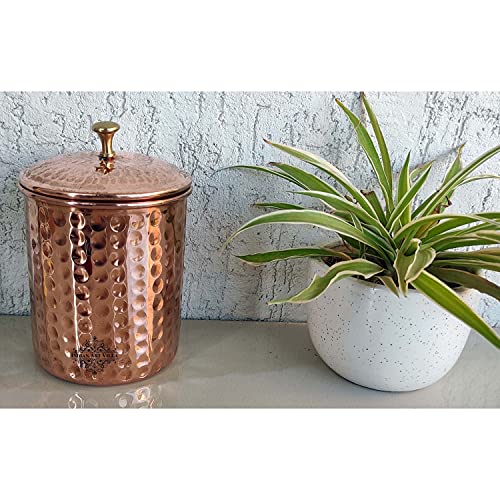 Image of INDIAN ART VILLA Pure Copper Hammered Storage Box /Container - Set of 2, 900 ML Each, Decorative Copper Container with Brass Knob for Kitchen & Home Organization