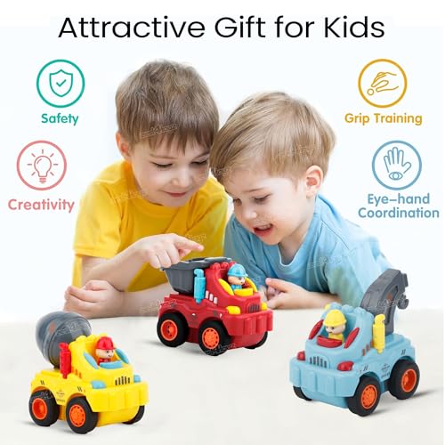 Image of Zest 4 Toyz Unbreakable Automobile Car (Pack of 2) Friction Powered Cars Construction Truck Push and Go Car Tractor Crane Cement Mixer Truck Dumper Toy for Boys & Girls (Random Color)