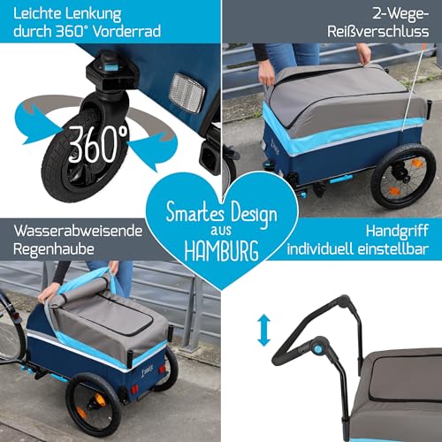 Snuutje 2-in-1 Fahrradanhänger und Handwagen | perfekt als Einkaufstrolley und Transportwagen | Lastenanhänger fürs Fahrrad | wie Bollerwagen faltbar mit Dach