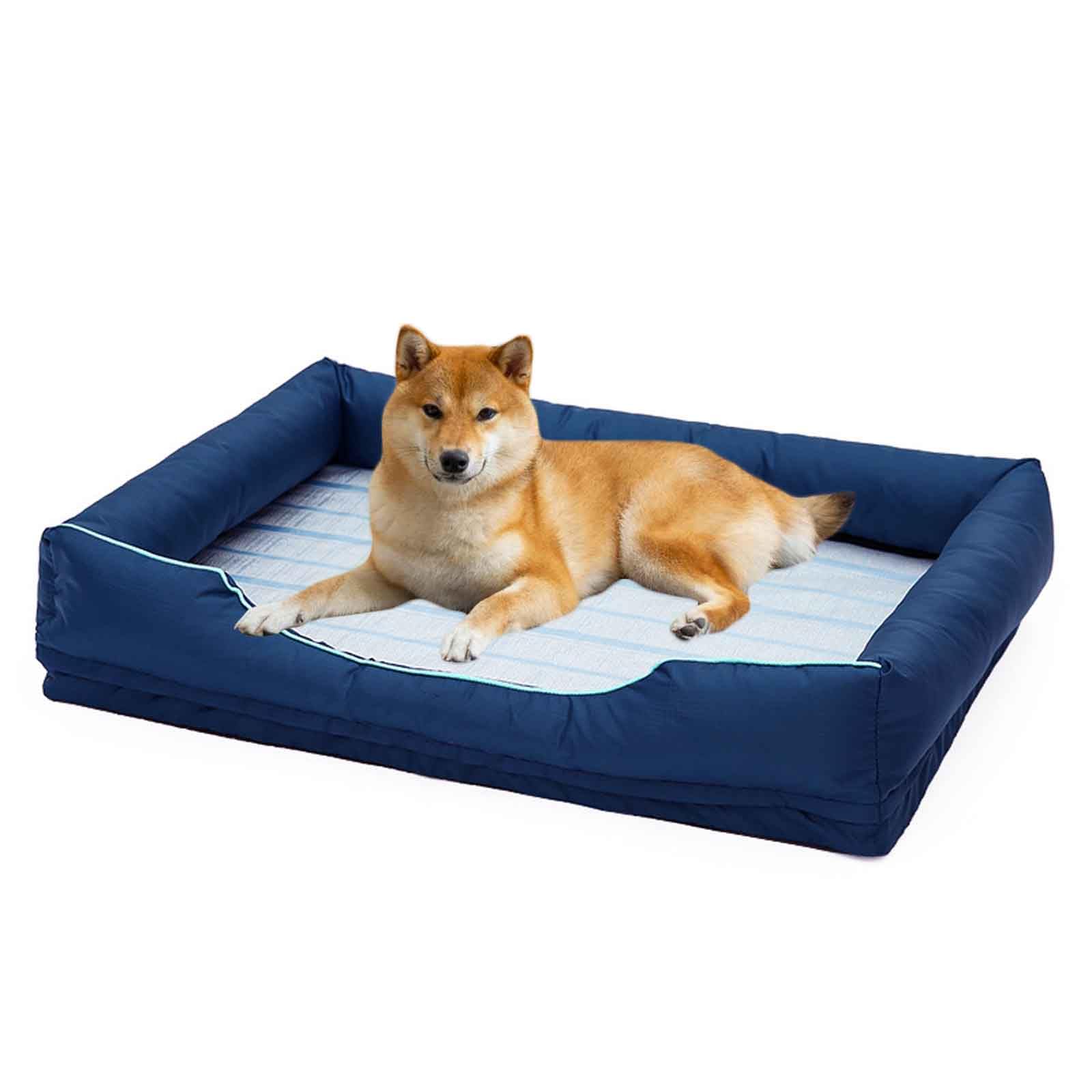 Cama Refrescante Perro, Alfombrilla Refrescante para Gato, Seda De Hielo Manta Enfriamiento para Mascotas con Colchon Perro Lavable Y Desenfundable,L