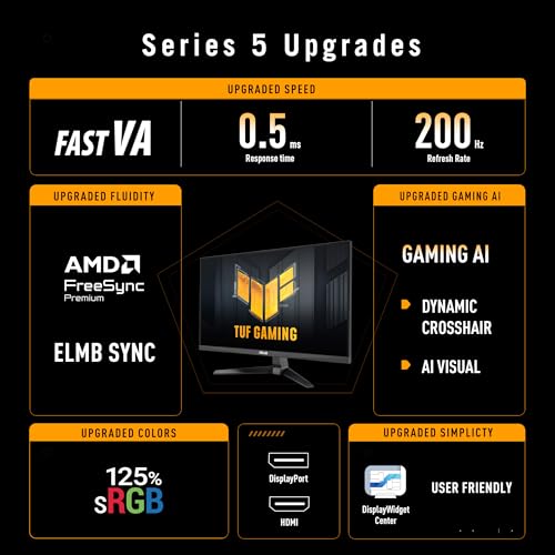 ASUS TUF Gaming Series 5 - VG257Q5A Gaming Monitor – 24.5-inch, Full HD(1920x1080), 200Hz, ELMB SYNC, 0.5ms GTG (min.), Stereo speaker, DisplayWidget Center, Gaming AI - Image 3