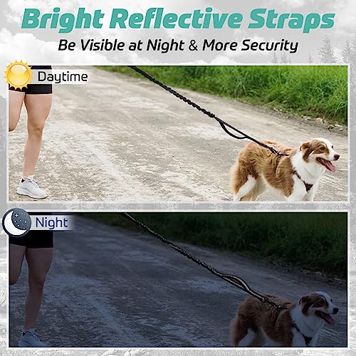 rabbitgoo Starke Bungee Hundeleine mit 2 Gepolsterten Griff und Metallhaken, Taktische Sicherheit Hundeführleine für Große/Mittlere Hunde,Elastische Ruckdämpfer Führleine, Schwarz 114-158cm