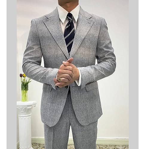 Men Linen Suit 2 Pieces Summer Beach Wedding Slim Fit Prom Tuxedo for Groomsmen2