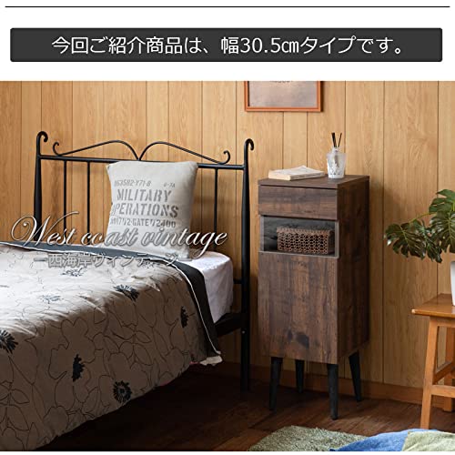 未使用　美品 　キャビネット　幅30　ブラウン　電話台　FAX台　引き出し　引出　扉　木製　本棚　棚　収納ラック　脚付き 西海岸 ヴィンテージ ルーター収納 キャビネット 幅30 電話台 fax台