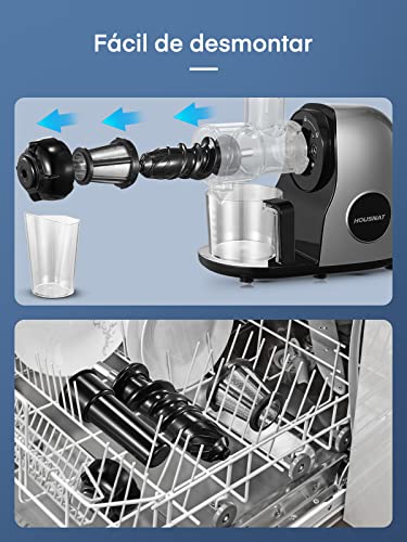 Licuadora Prensado en Frío, Housnat Extractor de Zumos y Verduras con Motor Silencioso y Función Inversa, Licuadora para Verduras y Frutas Fácil de Limpiar con un Cepillo Extra, con Recetas - imagen 5