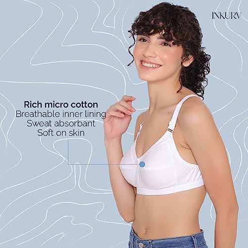 Image of INKURV Full Coverage Cotton Bra for Heavy Bust| Minimizer Bra for Women| Anti-Sagging Breast Lift Up| Non-Wired| Non-Padded Daily Use Bra for Ladies| Combo of 2