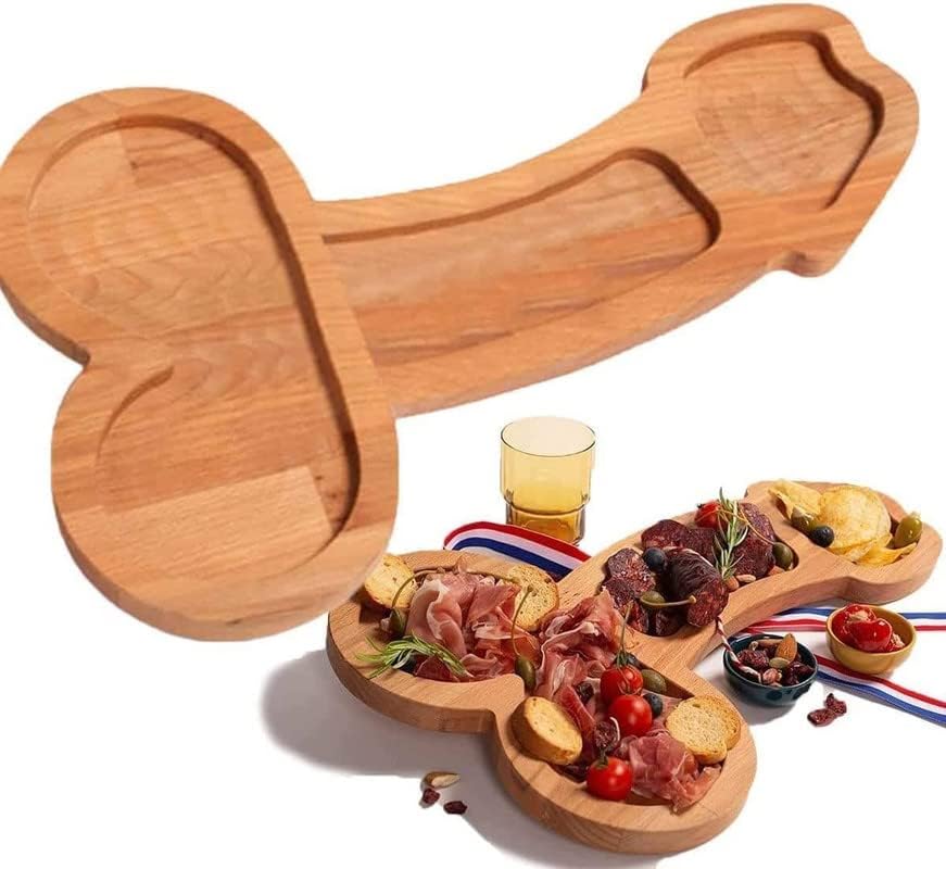EHOTER Funny Aperitif Board Unique Solid Wood Cheese Board and Charcuterie Boards, Novelty Cutlery Kitchen Wine Meat Cheese Platter Unique Women Gifts for Housewarming Bachelor Party (Left,Small)