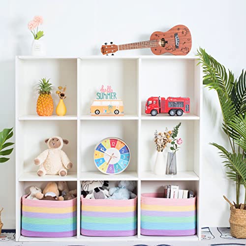 Mintwood Design 3-Pack Storage Baskets For Shelves, Playroom And Classroom Storage Basket, Book Basket, Decorative Storage Cube Bins, Woven Closet Organizers, Nursery Baskets, Pastel Rainbow #TOP3