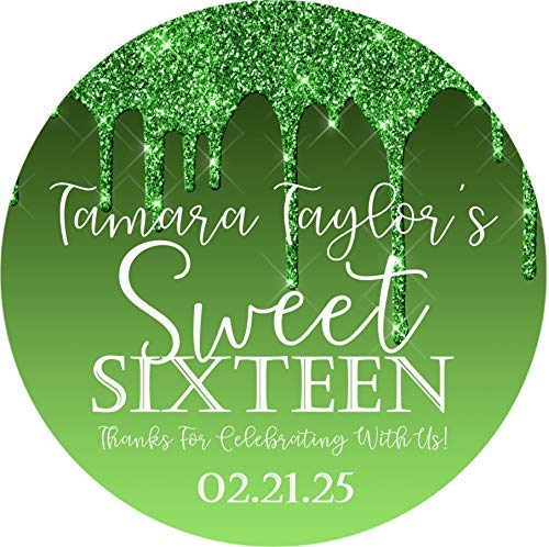 Lime Green Sweet 16 Birthday Party Stickers Or Favor Tags