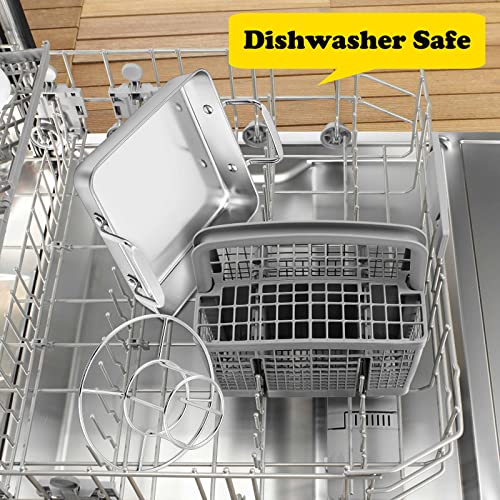 Small Roasting Pan With Beer Can Chicken Holder Set, E-Far Stainless Steel Vertical Chicken Roasting Stand Rack With 9 Inch Square Drip Pan For Oven Bbq Grill Smoker, Heavy Duty & Dishwasher Safe #TOP6