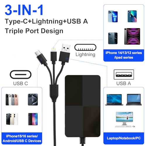 Lecteur de carte mémoire Memory Stick pro Duo - Lecteur de carte SD/TF/MS/CF/XD 8 en 1 avec 3 ports USB 2.0 pour iPhone/ordinateur/appareil USB-C, connecteur 3 en 1 intégré (Lightning, USB-C et USB-A) – vue 3
