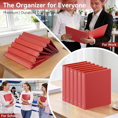 Image of SUIN 1 Inch 3 Ring Binder, Clear 1'' View Presentation Binders with 2 Pockets, Fits 8.5 x 11 Letter Size, Durable Polypropylene, Non-Stick & PVC-Free for School, Office & Home (Red)
