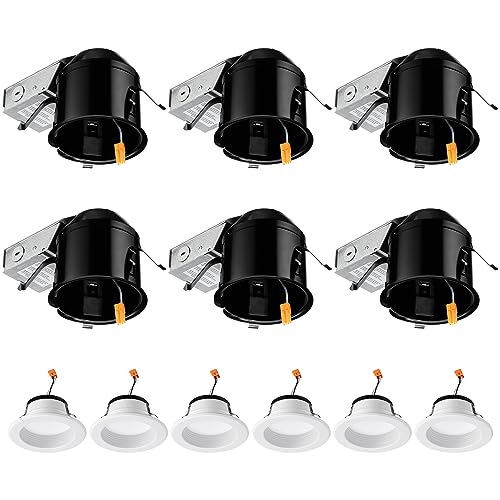 TORCHSTAR 4 Inch Remodel Recessed Housing(10W Recessed Downlights as Gifts), Can Lights for Ceiling, Air Tight Ceiling Can, 120V, 5000K, ETL& Energy Star Listed, Wet Location, Pack of 6