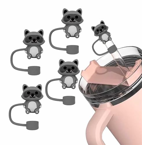 4pcs Raccoon Straw Cover for Stanley 40&30 Oz Cup, 10mm Silicone Straw Covers Cap for Stanley Cup Accessories, Cute Topper for Tumblers, Cap Stopper for Reusable Straws Tip Lids