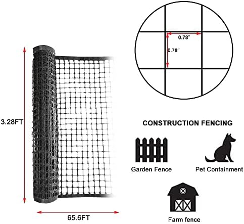 Garden Fence Animal Barrier, 1 * 20M Extra Heavy Duty Safety Snow Fence Temporary Fence,Reusable Garden Netting Edged Plastic Safety Fence for ConstructionYard Garden Dogs Fence Poultry Fence (Black)