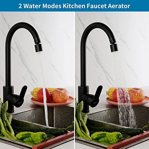 Hibbent Faucet Aerator, 360° Swivel Kitchen Sink Aerator, Dual-Function 2-Flow Sprayer Faucet Head, Big Angle Sink Sprayer Attachement, Faucet Replacement Part 55/64 Inch Female Thread - Matte Black #TOP1
