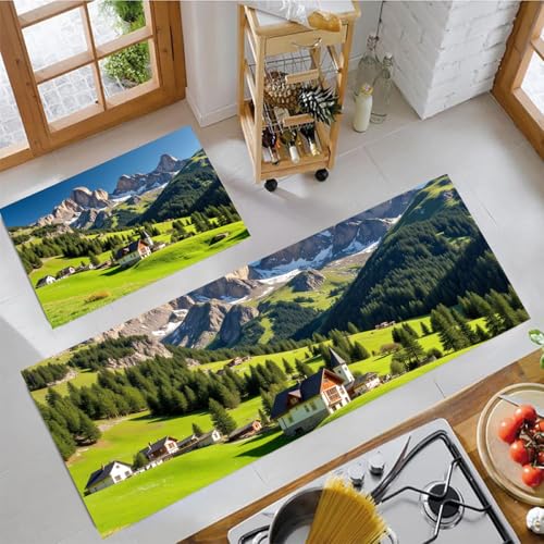 Alfombrillas de cocina antideslizantes JEDTAKCT juego de 2 piezas verdes 44x75 y 44x120 cm 2