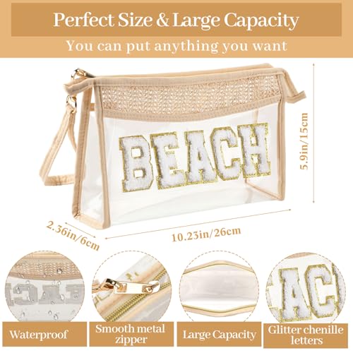 Image of Aliceset 2 Pack Crochet Mesh Beach Tote Bag with Letter Patch Pocket Summer Beach Tote Bohemian Straw Transparent Bag