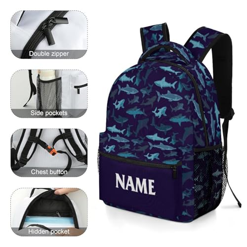 Custom Cute Shark Backpack for Kids Boys Girls Personalized Name School Bag with Lunch Bag Kids Water Bottle Customize 3Pcs Backpack Set3
