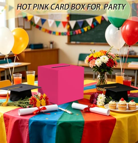 Image of SietDESEO Hot Pink Card Box with Slot Money Gift Card Box Holder for Party Wedding Reception Birthday Graduation Bridal Shower Baby Shower Diaper Raffle Box