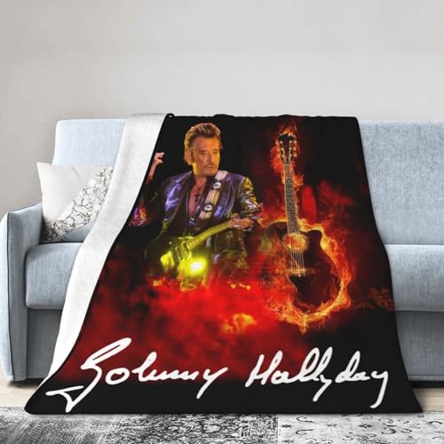 LEJDI Johnny Singer Hallyday Rock Star – Couverture en Micro Polaire Ultra Douce, Douce Et Chaude, en Flanelle Imprimée Numériquement, Cadeau De Noël Et...