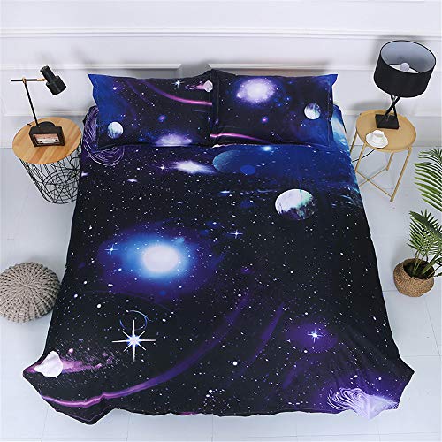 Andrui Juego de Cama Super Galaxia Universe Cielo Estrellado Mandala Lunar Planeta 3D Colorido Púrpura Azul Funda nórdica (Púrpura, Cama 90-150×220)