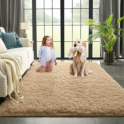 Image of Kimicole 6x9 Large Area Rugs for Living Room Bedroom, Soft Fluffy Shaggy Rug, Non-Slip Fuzzy Furry Rugs for Nursery Kids Room Dorm Room Home Decor, High Pile Indoor Plush Floor Carpet (Beige)