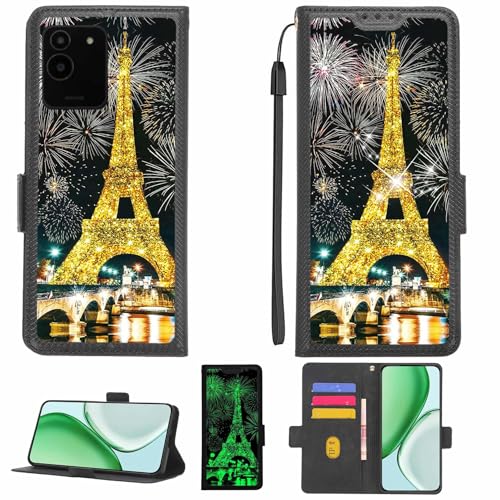 Aroepurt Case Compatible for Aiwa Ja3-Smp0602 Phone Case Flip Cover [with Tempered Glass Screen Protector][RFID Blocking][Gold Glitter+Luminous] LPT-TT