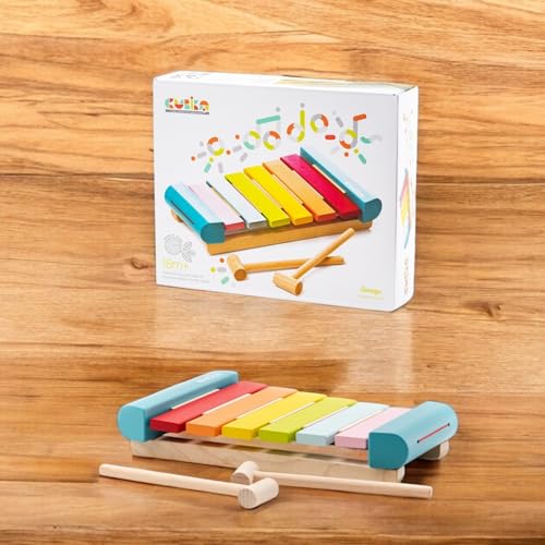 Image of Cubika Wooden Toy Xylophone - Montessori Musical Toy for Toddlers Ages 18 Months+ - Includes 2 Wooden Mallets - FSC-Certified Wood, German Water-Based Paint - Wooden Toys for Toddlers
