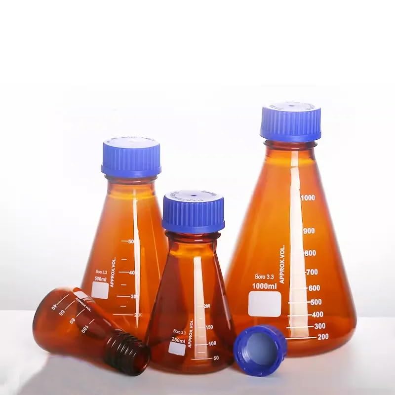 Matraz cónico de vidrio, Matraz cónico triangular de vidrio borosilicato resistente a altas temperaturas 50 a 1000 ml(Brown 1000ml(GL45))