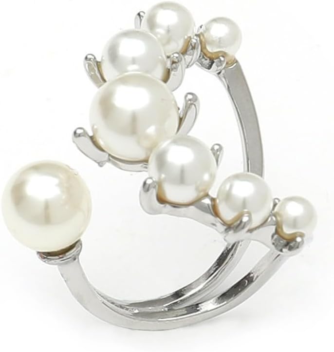 Vintage Crystal Pearl Rings for Women,Stacking Promise Pearl Rings Adjustable Open Pearl Finger Ring Trendy Personality Pearl Statement Jewelry Gifts