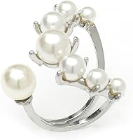 Rrdaily Vintage Crystal Pearl Stacking Rings for Women - Adjustable Open Finger Promise Rings, Trendy Statement Jewelry Gifts