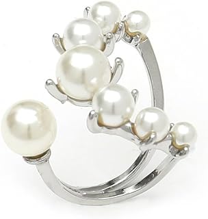 Rrdaily Vintage Crystal Pearl Stacking Rings for Women - Adjustable Open Finger Promise Rings, Trendy Statement Jewelry Gifts