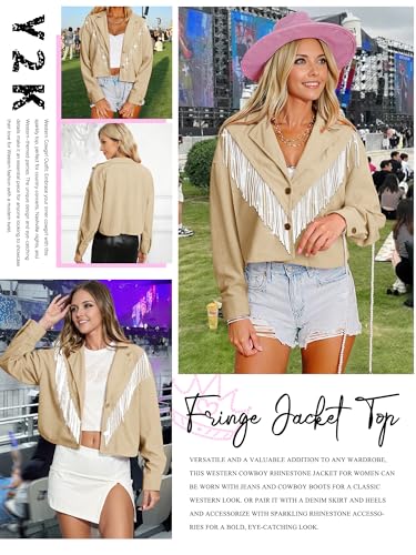 Nlife Women Crop Fringe Corduroy Shacket Sparkly Western Jacket Shirt Tassel Nashville Concert Cowgirl Festival Outfits3