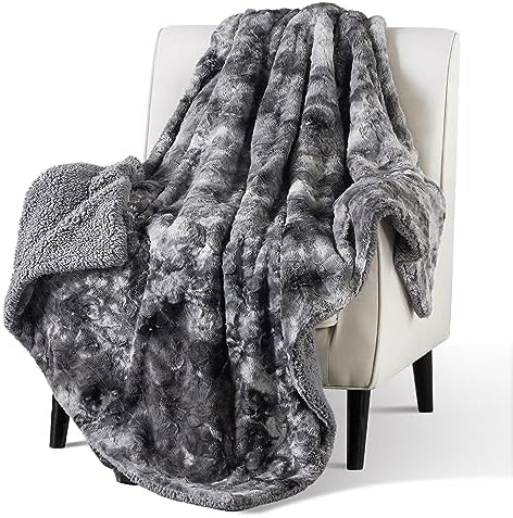 Bedsure Fuzzy Blanket for Couch – Grey, Soft and Warm Sherpa, Cozy and Furry Faux Fur, Reversible Throw Blankets for Sofa and Bed, 50×60 Inches