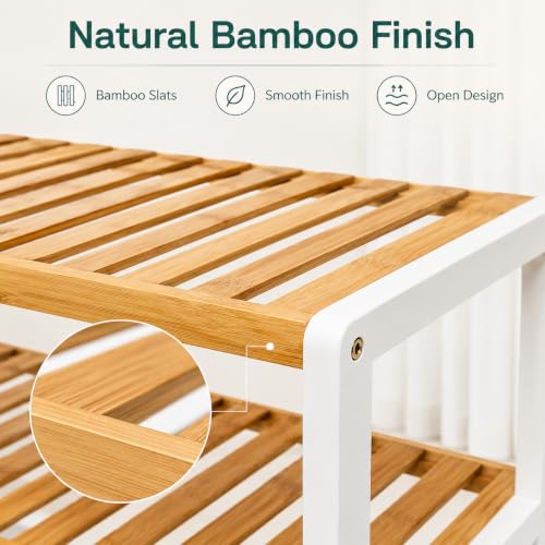 Image of 1ABOVE Bamboo Shoe Rack, Plant Rack, Perfect for Corridor, Living Room, Bathroom, Bedroom,Hallway or small spaces (Natural & White)