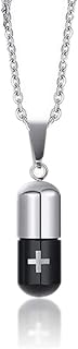 Medical Alert ID Pendant Necklaces for Men Women Stainless Steel Emergency Pill Case Tube Holder Necklaces