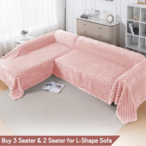 Image of HOKIPO Luxury Premium Rabbit Wool Plush Sofa Throw, Fluffy Sofa Cover for 3 Seater Sofa, 180(D) x 310(L) cm, 'BunnySoft Series' Flamingo Pink (AR-5075-PNK)