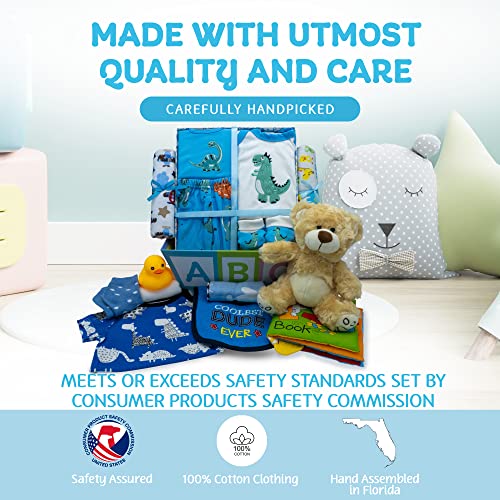 Nikki’s Gift Baskets Sweet New Baby Boy Gift Basket, Baby Layette Set With Adorable New Baby Essentials, Newborn Baby Gift Set Basket For Expecting Moms & Baby Showers, Baby Dinosaur Clothes, Blue #TOP3