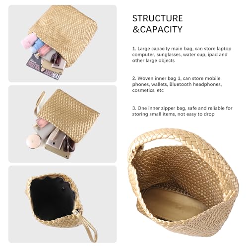 Image of Woven Bag for Women Vegan Leather Tote Bag Large Summer Beach Travel Handbag and Purse Retro Handwoven Shoulder Bag