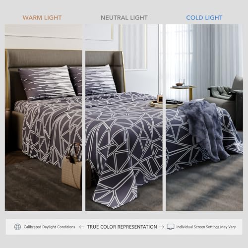 Image of Stoa Paris 100% Cotton Super King Bedsheet with 2 Pillow Covers for King & Double Beds,180TC Printed Bedding Set, Breathable, All-Season Comfort, Lightweight, Urbanscape - Lavender Matrix (274x274cm)