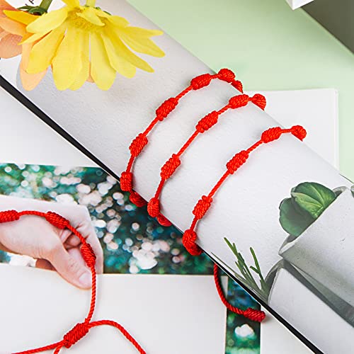 Epakh 50 Pieces Red String Bracelets 7 Knot Braided Bracelet Adjustable Cord Kabbalah Protection Handmade Friendship Amulet Good Luck Bracelet for Women Men2